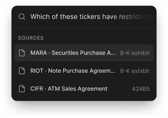 Command palette querying tickers with VRT restrictions